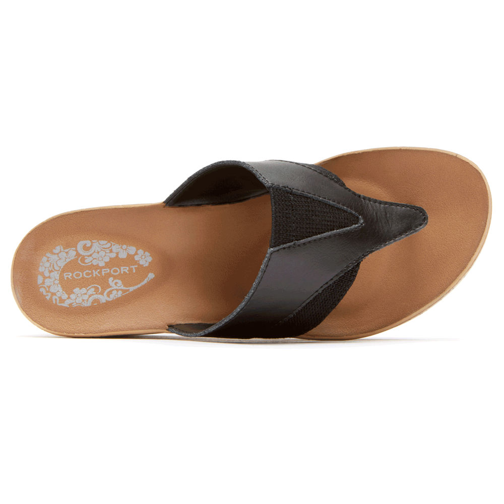 Cunhas Rockport Mulher Pretas - Weekend Casuals Lanea Gore Thong - 27035KWMY